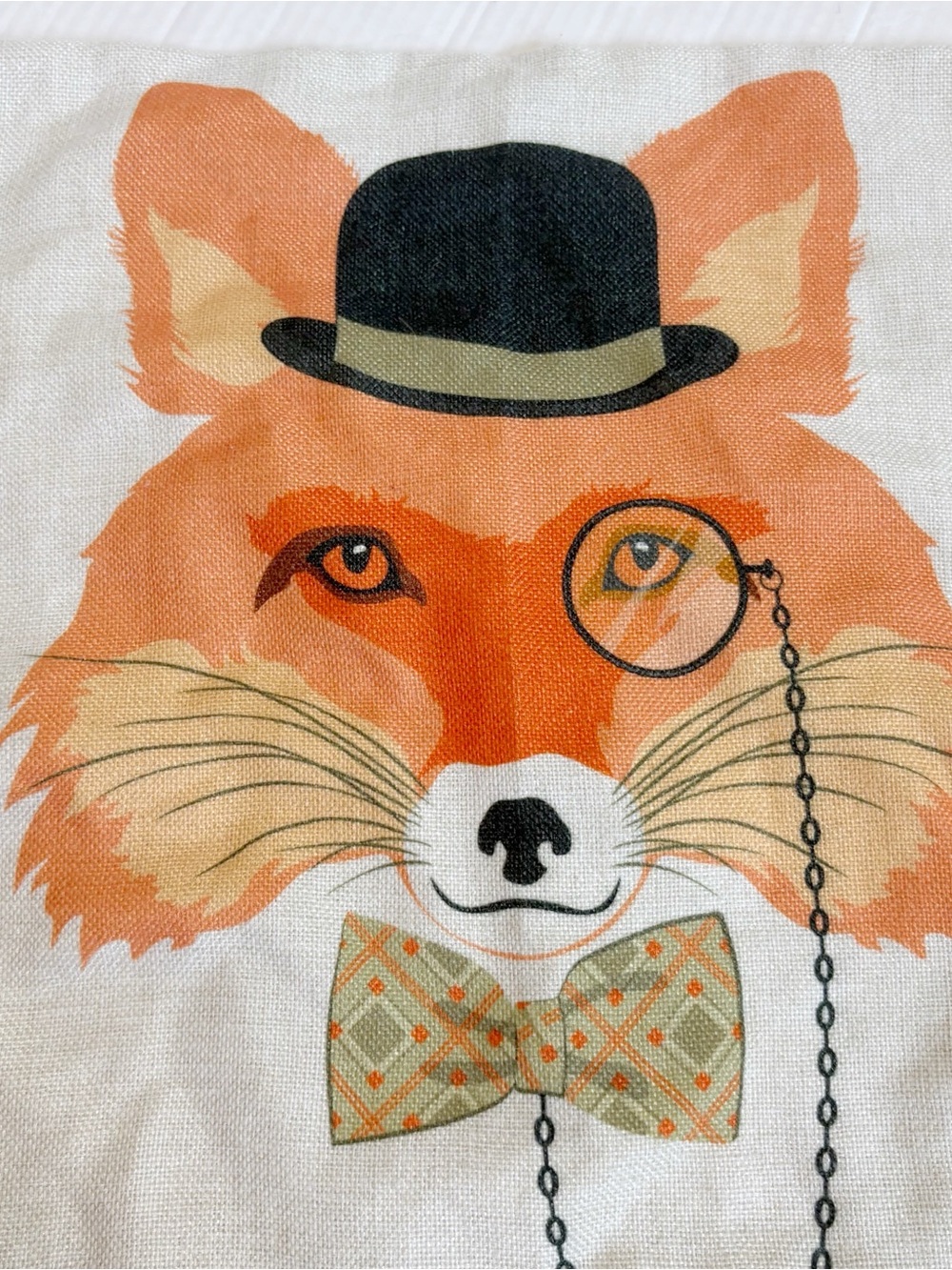 Whimsical Dapper Mr. Fox Throw Pillow Case Top Hat Bow Tie Monocle 16.5” Square - Picture 5 of 10